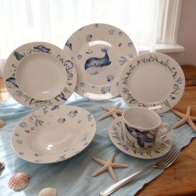 Белая фарфоровая наклейка с принтом 24 шт. Круглый обеденный набор Керамическая посуда