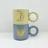 Набор кофейных кружек с круглой ручкой, цветной глазурью, кружка с золотой наклейкой