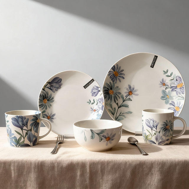 JSD хит продаж, белый фарфоровый обеденный сервиз с цветочным дизайном, 16 шт.